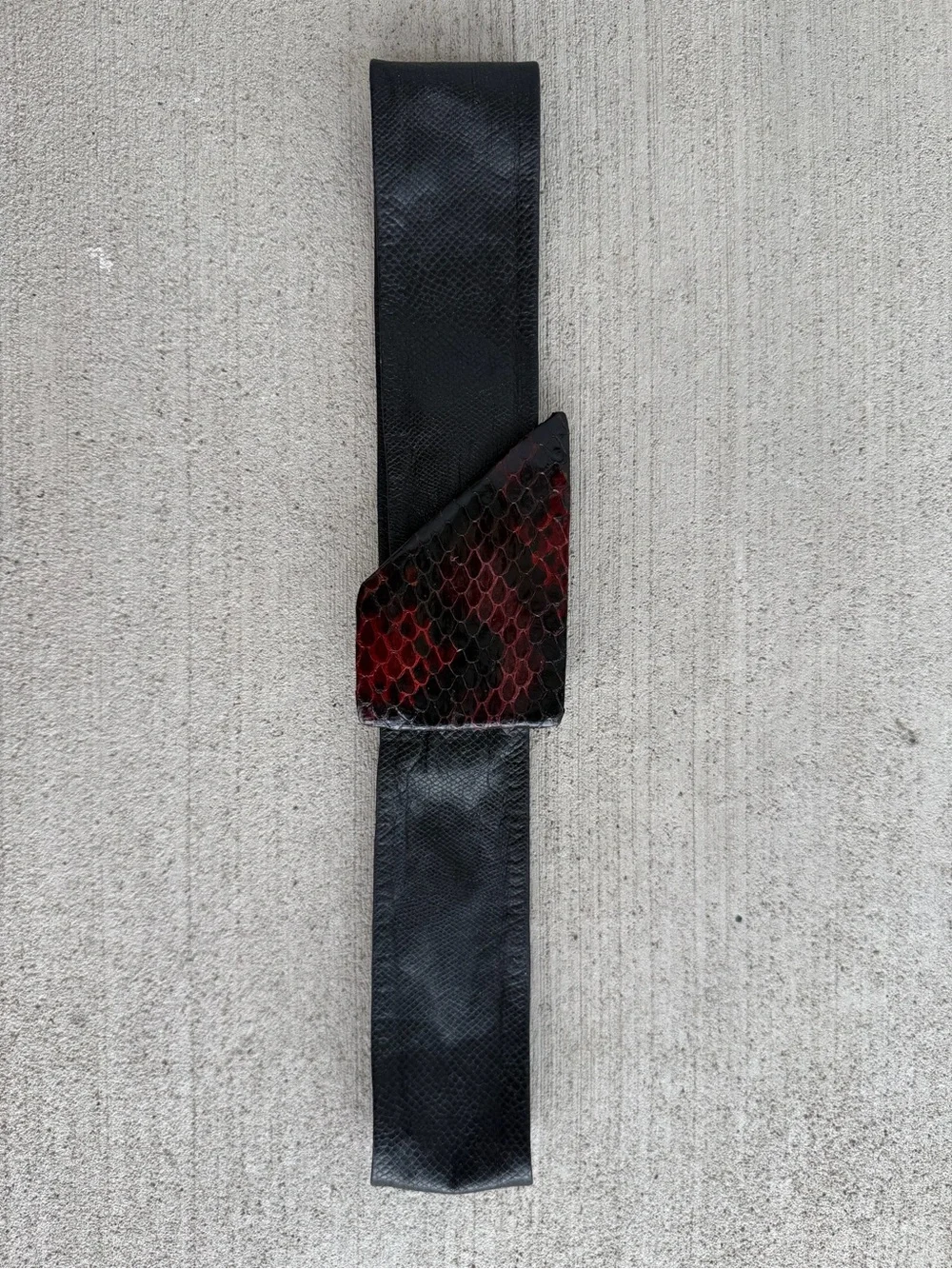 Vintage Wide Leather Stretch Belt with Genuine Snakeskin Buckle Black Burgundy